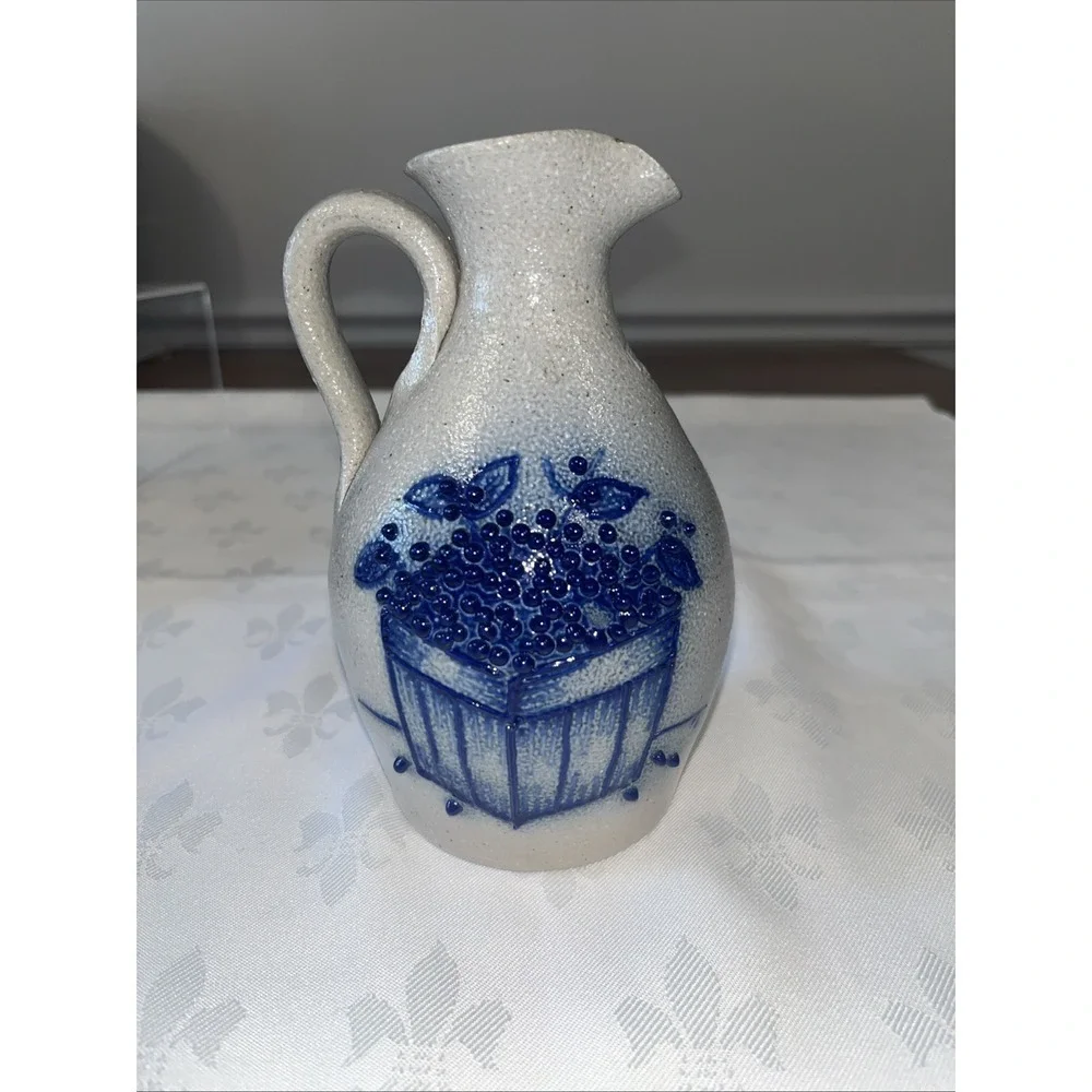 Vintage 2001 Salmon Falls Stoneware 6.5 Blueberry Pitcher - Dave Ernest Mark